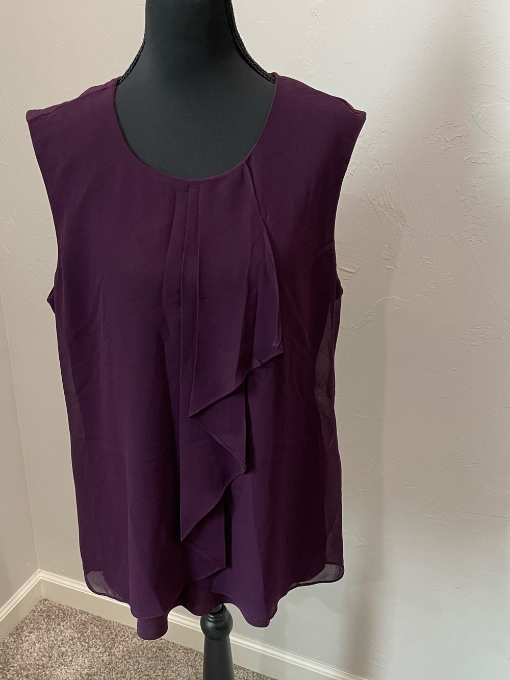 Calvin Klein Plum Sleeveless Ruffle Front Blouse Purple